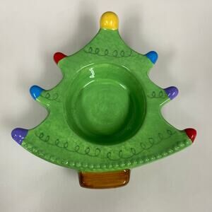 Russ Berrie Christmas Tree Tea Light Candle Holder Ceramic holiday